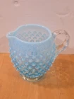 FENTON Blue Hobnail Opalescent Milk Glass Creamer Vintage handle, Spout Base VTG