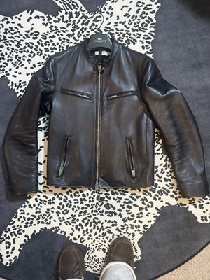 COACH GENUINE LEATHER CAFE RACER BIKER JACKET BLACK SIZE SMALL