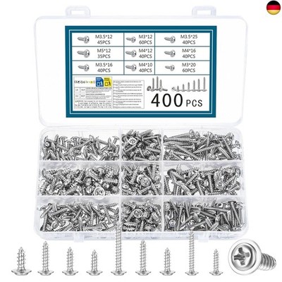 400 Stück Blechschrauben Flachkopfschrauben, M3/M3.5/M4/M5 Selbstschneidende 