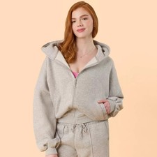 Blogilates Women's Marshmallow Full Zip Hooded Sweatshirt - Heathered Gray L
