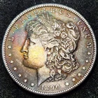 Genuine 1890 Morgan Silver $1 - Artificially Rainbow Toned - XF/AU Detail