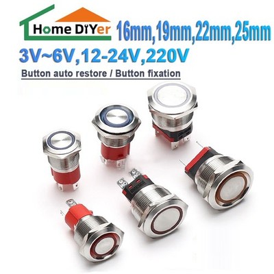 16mm-25mm Metal LED Push Illuminated Button Momentary Latching Switch 3V-220V