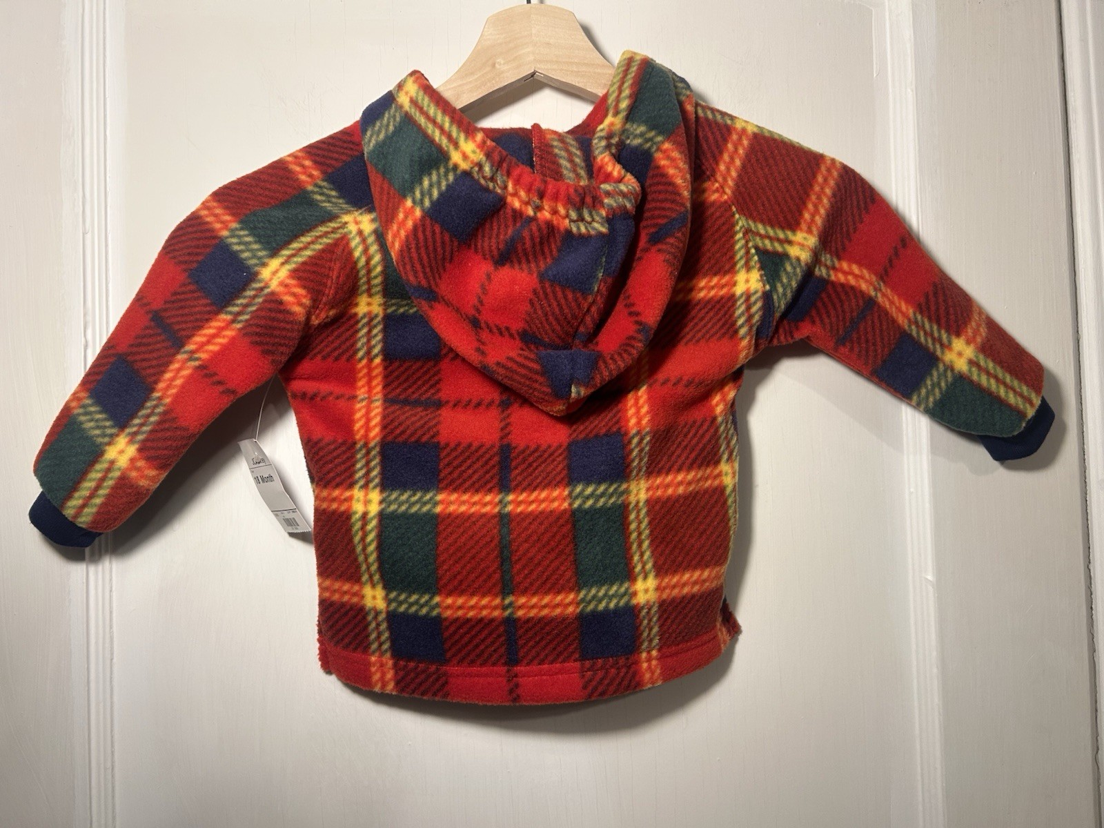 Vintage 90s NWT Boys Fleece Hooded Plaid Okie Dokie Quarter Zip Pull Over 18 Mo image 5