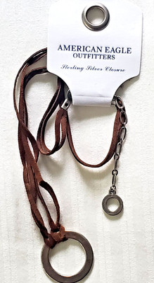 American Eagle Double Strand Brown Suede Leather Cord with Silver New w Tag