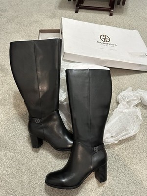 NWT Gianni Bernini Women s Knee High Wide Calf Black Leather Boots Size 7.5