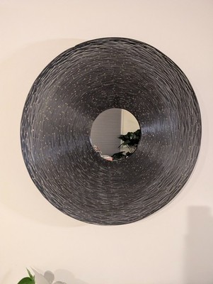 Crate & Barrel Circular Wire Wall Mirror - Black with Gold Flecks - 30'' Round