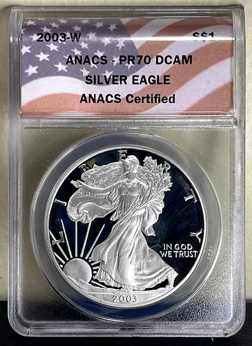 2003-W American SILVER Eagle ANACS PR70 DCAM .999-American Flag Label