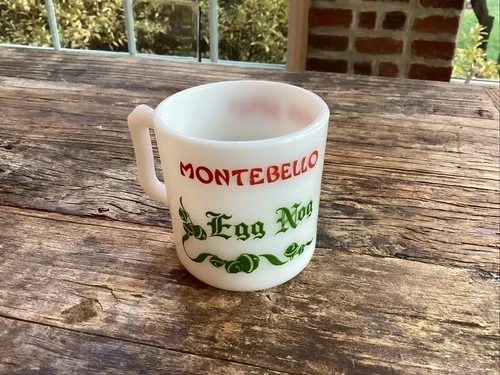 Vintage Hazel Atlas Milk Glass Holiday Mug Egg Nog Cup Jingle Bells