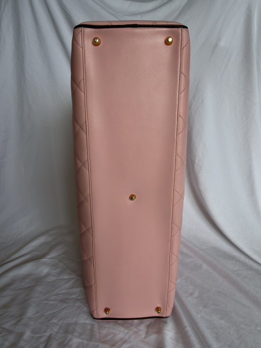 CHANEL Vintage Pink Quilted XL Duffle Boston Bowler Bag 90s Gold