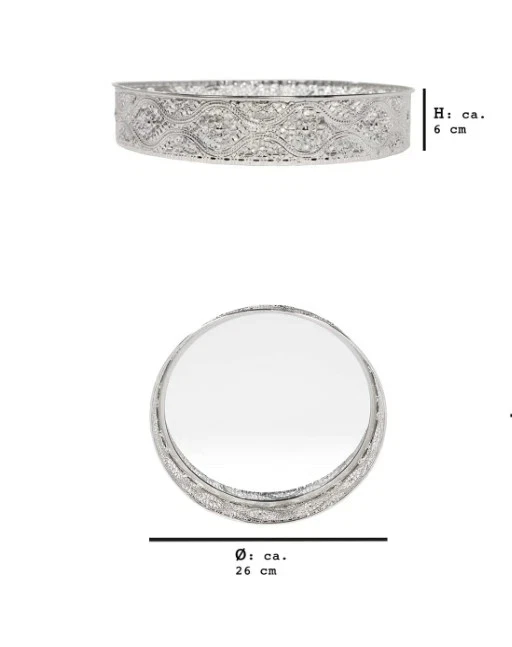 Spiegeltablett, Tablett silber rund, Dekotablett mit Spiegel, Make-up Organizer - Bild 2 von 4