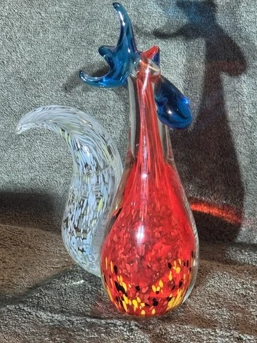 VTG  Murano Art Glass Rooster Figurine Sculpture Hand Blown Glass Chicken 9.5”