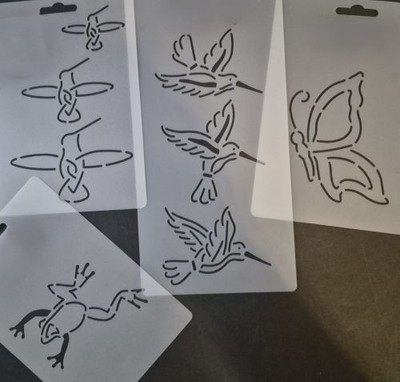 4 Different Stencils Templates Reusable ~ Hummingbirds Butterfly & Frog /Group 1