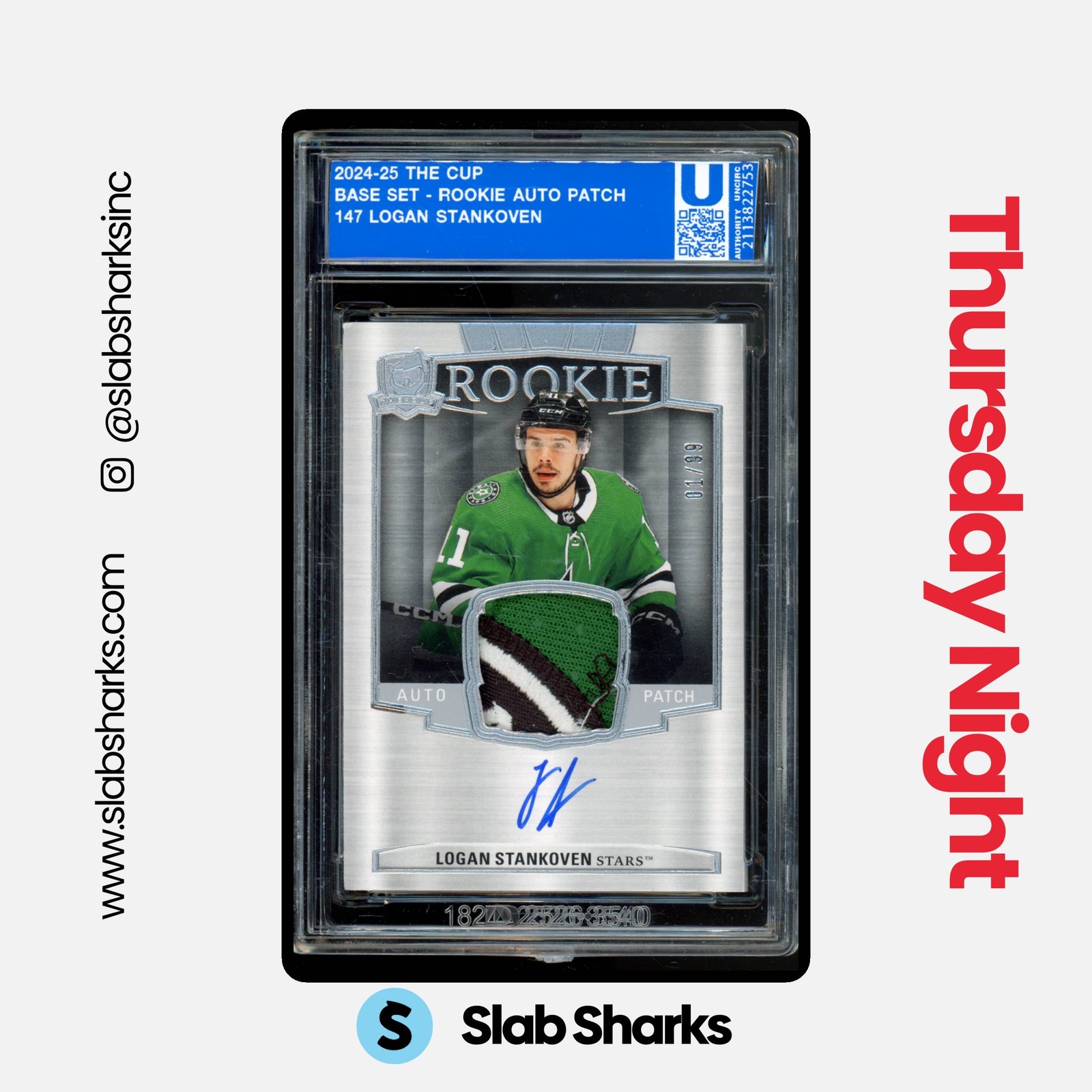 2024 UPPER DECK THE CUP #147 LOGAN STANKOVEN 3 COLOR ROOKIE PATCH AUTO RC /99