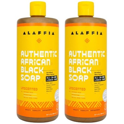 2 pack Authentic African Black Soap Liquid All-In-One Unscented 32 Oz by Alaffia