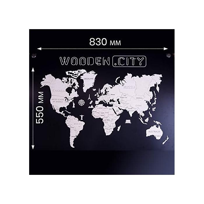 Carte du monde en bois puzzle 3D Wooden City WM502 pour salon et bureau