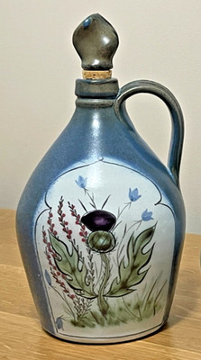 BUCHAN THISTLE Stoneware Whisky Decanter w/Stopper, Vintage Scotland