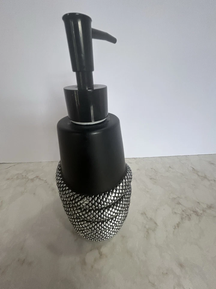 Black Resin Lotion/Soap Dispenser With Silver Snake Decor - Image 3 of 4