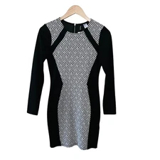 H&M Divided Geometric Print Long Sleeve Sheath Dress Size 8 Black White