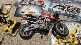 Lego Technic Pieces Lot, and 8051 Motorbike, 42004 Backhoe Loader