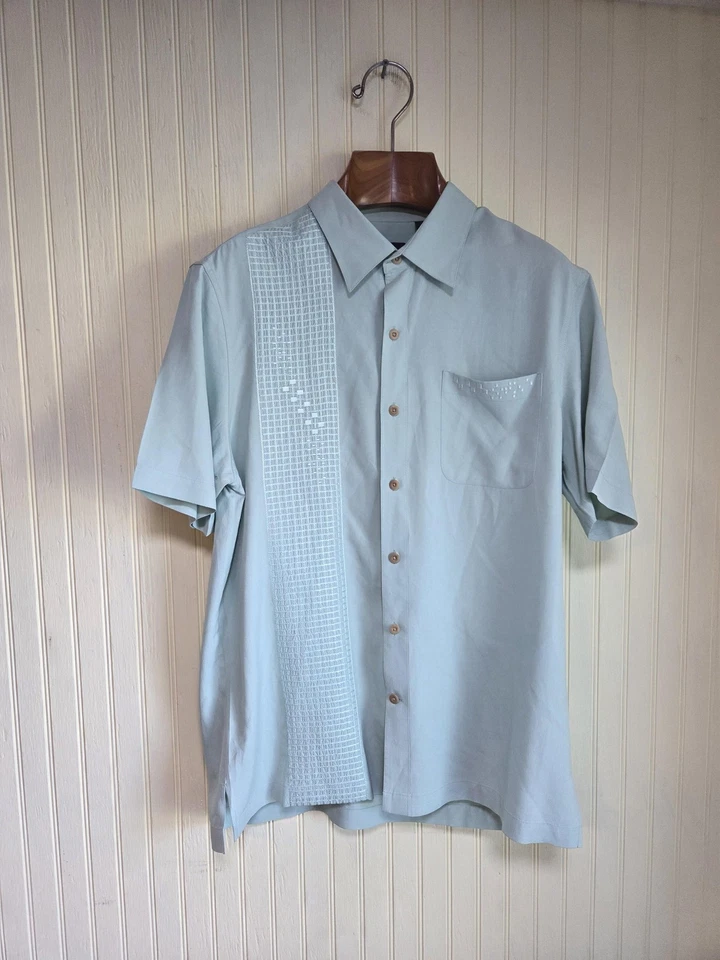 Camisa Nat Nast Para Hombre Mediana Azul Claro Seda Manga Corta Bordada Campamento Cubano Foto 2 de 4