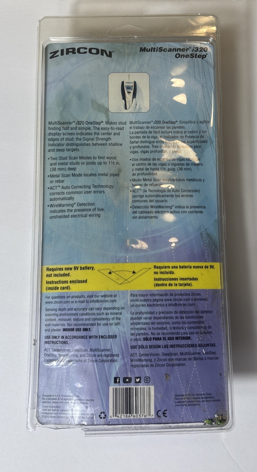 Zircon MultiScanner i320 OneStep Center-Finding Stud Finder