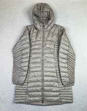 Eddie Bauer Jacket Womens Medium Gray Hooded Long Down Puffer Coat Packable
