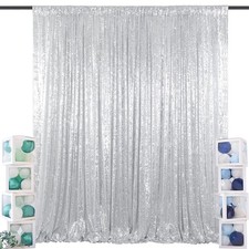 Silver Sequin Fabric Curtain Photo Booth Backdrop Wedding Party 5FTx10FT Size