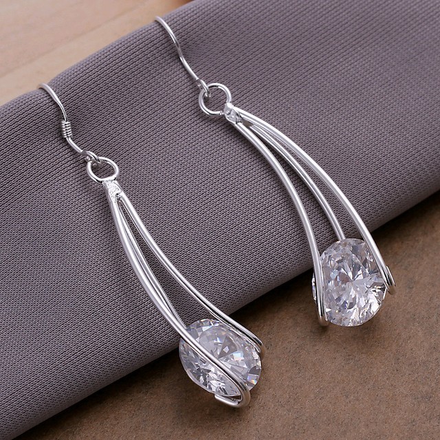Lowest price wholesale solid silver Lab Diamond dangle earrings +box DE22 eBay