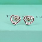 Tiffany & Co. 11mm Open Heart Stud Earrings Sterling Silver Elsa Peretti w/Box