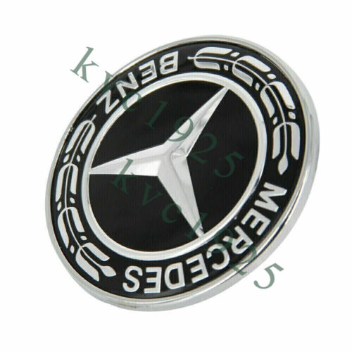 57mm Black Star Front AMG Emblem Tree Flat Hood Badge For Mercedes-Benz - Picture 1 of 3