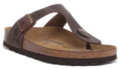 Sandale En Cuir Unisexe Style Tongs Birkenstock Gizeh Marron UK 2 - 12 - Photo 1/4