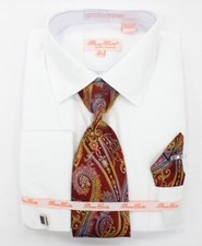 Men's Bruno Conte White French Cuff Shirt Tie Set  Cufflinks Set