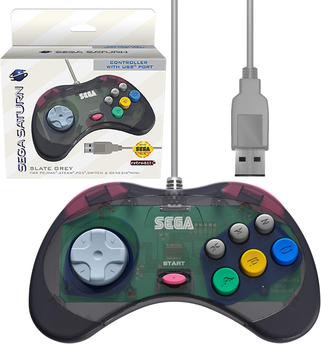 Official Sega Saturn USB Controller Pad (Model 2) for Sega Genesis