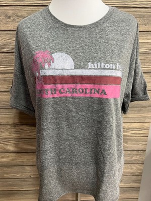 NWT Hilton Head SC Gray Pink Short Sleeve Medium Souvenir Shirt Womens
