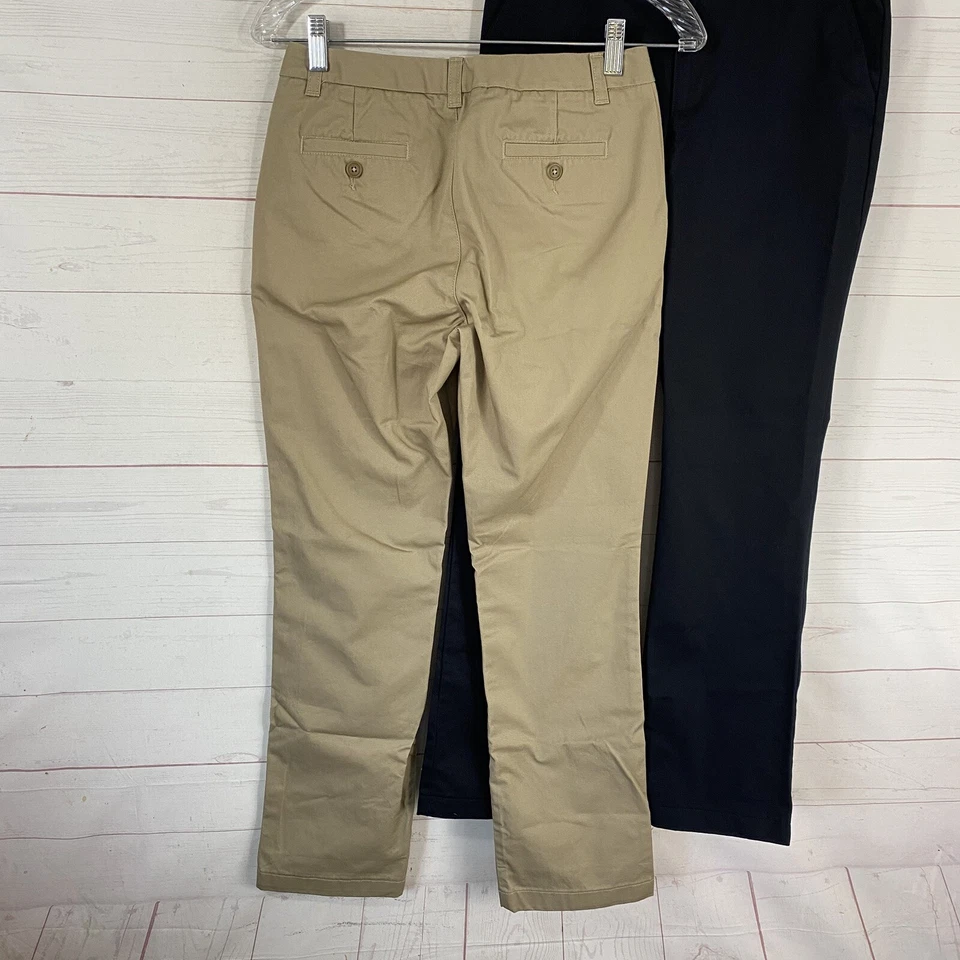 Lote de 2 Pantalones Chinos Escolares Lands End Niñas Talla 16 Cortos Negro/Beige Algodón Foto 3 de 4