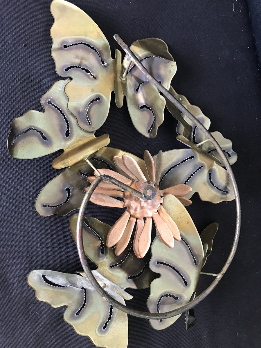 Mid Century BUTTERFLY Wall Sculpture Art Enameled Brass Curtis