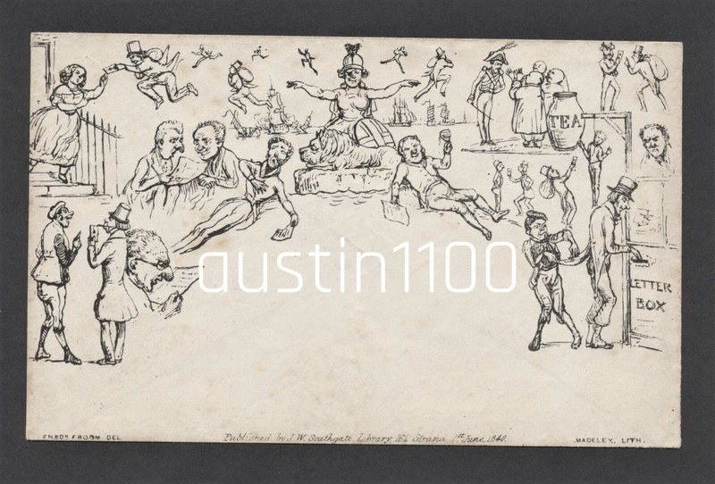 1840 J.W. Southgate Unused No. 1 Mulready Caricature Envelope Excellent Example