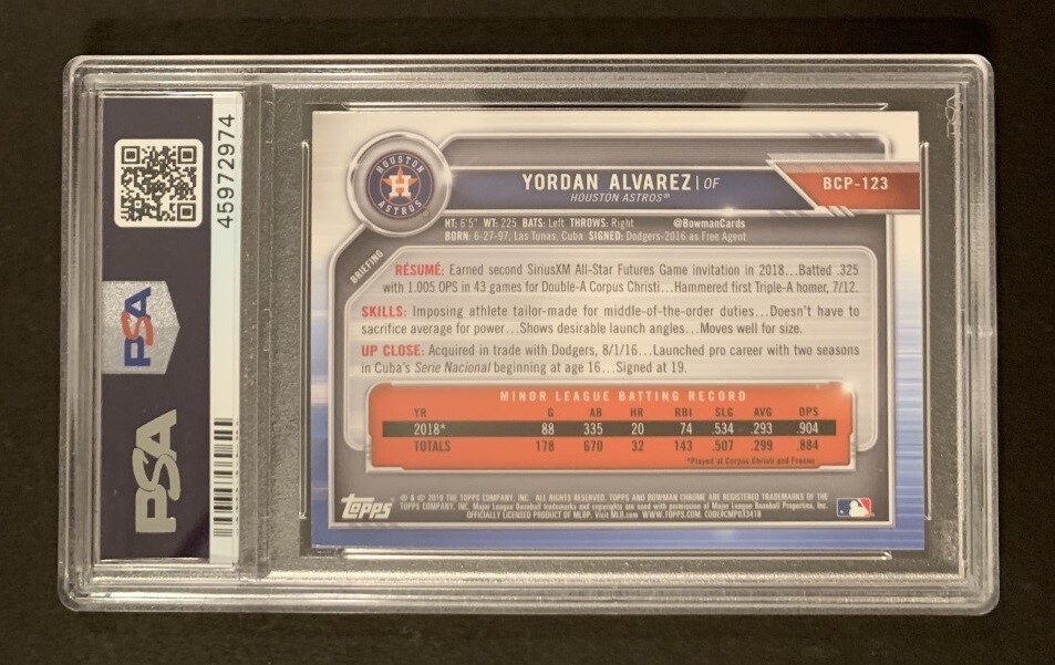 2019 Yordan Alvarez Bowman Chrome Mega Box - Houston Astros - PSA 10 - QTY 🔥🔥 view 2