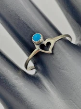 VINTAGE WHEELER MANUFACTURE STERLING SILVER TURQUOISE HEART RING SIZE 8 3/4 716