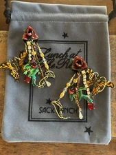 Lunch At The Ritz ROSE GARDEN clip Earrings & Menu Card! NEW, NEVER WORN;RARE!!!