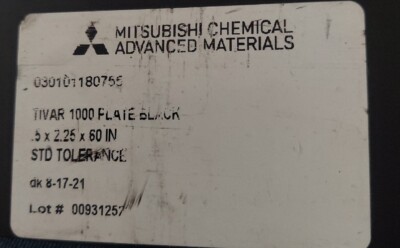 Tivar 1000 .5 x 2.25 STD TOLERANCE Flat Bar  60  Length