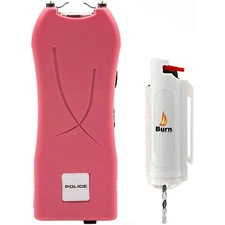 POLICE Stun Gun Burn Pepper Spray Combo for Women Self Defense 398 Pink & White