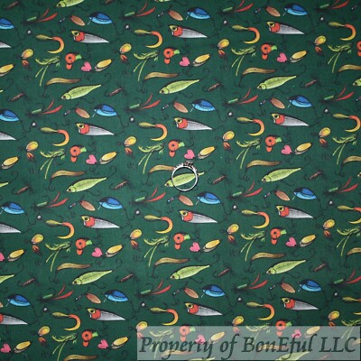 BonEFul FQ Cotton Quilt Dark Green Fly Fish Lure Hook Rainbow Bait Sea Water Boy