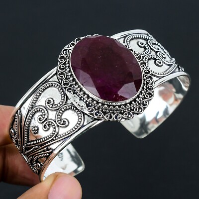 Ruby Simulated Gemstone Handmade 925 Sterling silver Bangle jewelry PN-339