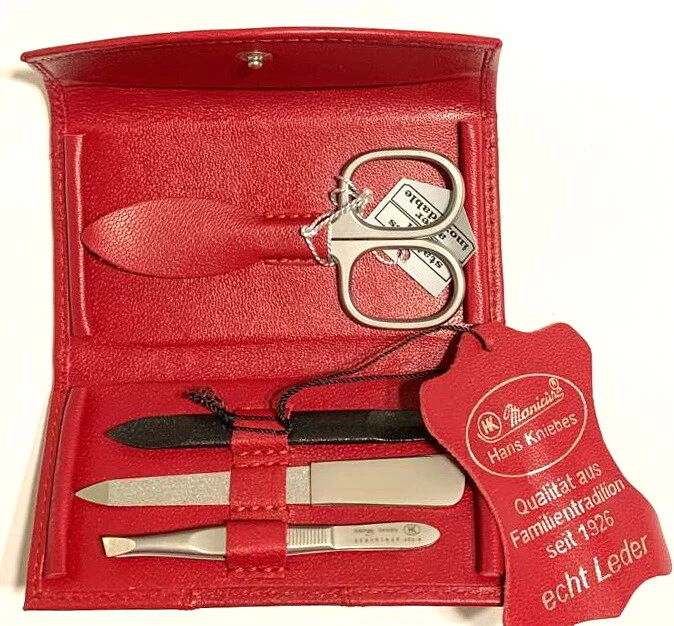 HANS KNIEBES GERMANY Manicure Set ZIEGENLEDER in ROT & EDELSTAHL Maniküre-Etui - Bild 3 von 4