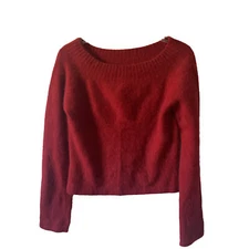 Wet Seal Y2K Fuzzy Red Sweater Rabbit Hair Wool Blend NEW 90's Sz L