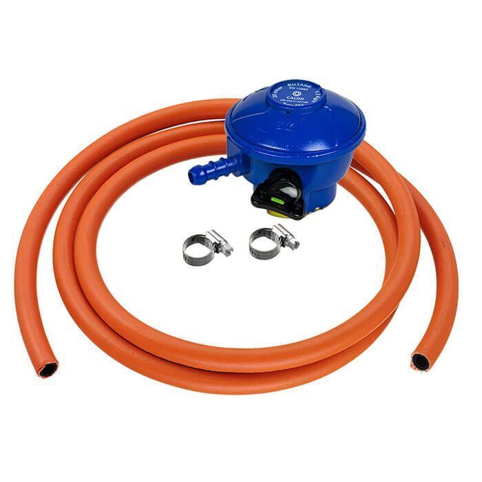 Official Calor 21mm Butane Gas Regulator, 2m Hose & Clips - 5 Year Guarantee