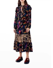 Farm Rio Macaws Flight Tie-Neck Ankle Dress 284992 Women’s Size Small New $295