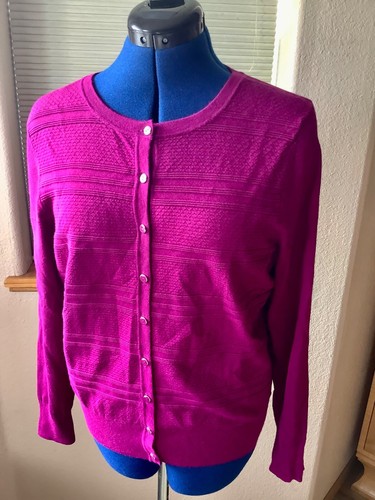 Charter Club Fuchsia Button Down Long Sleeve Cardigan Size L - Picture 2 of 6