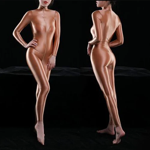 Women Shiny Sexy Bodysuit Womens 2-Way Zipper Catsuit Leotard Jumpsuit Clubwear - Picture 3 of 29